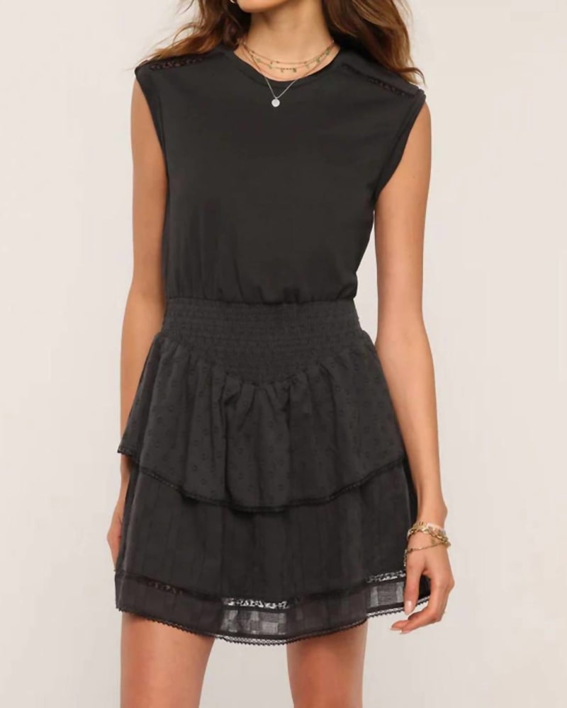 Front of a model wearing a size L Talia Dress in Black in Black by heartloom. | dia_product_style_image_id:339922